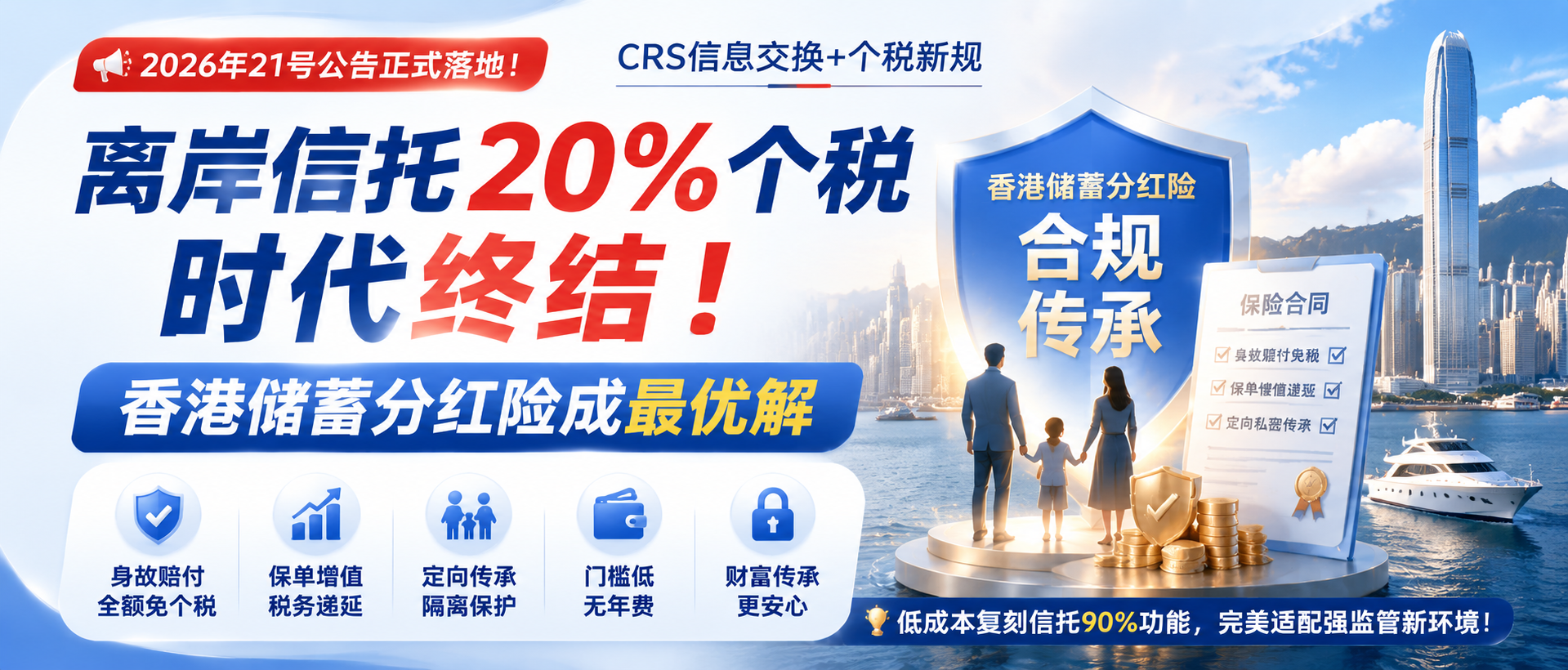离岸信托不分钱也要交税20%,香港储蓄险信托架构成高净值合规首选!